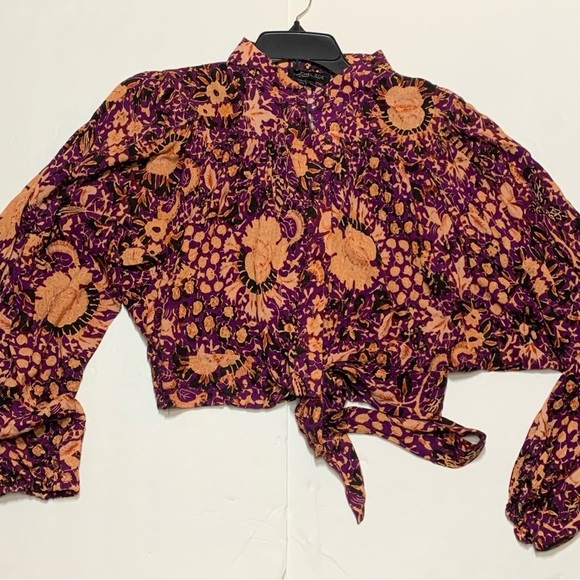 Rachel Zoe Tops - Rachel Zoe Floral Tie Waist Blouse Women’s Medium Balloon Sleeve Boho Top NWT